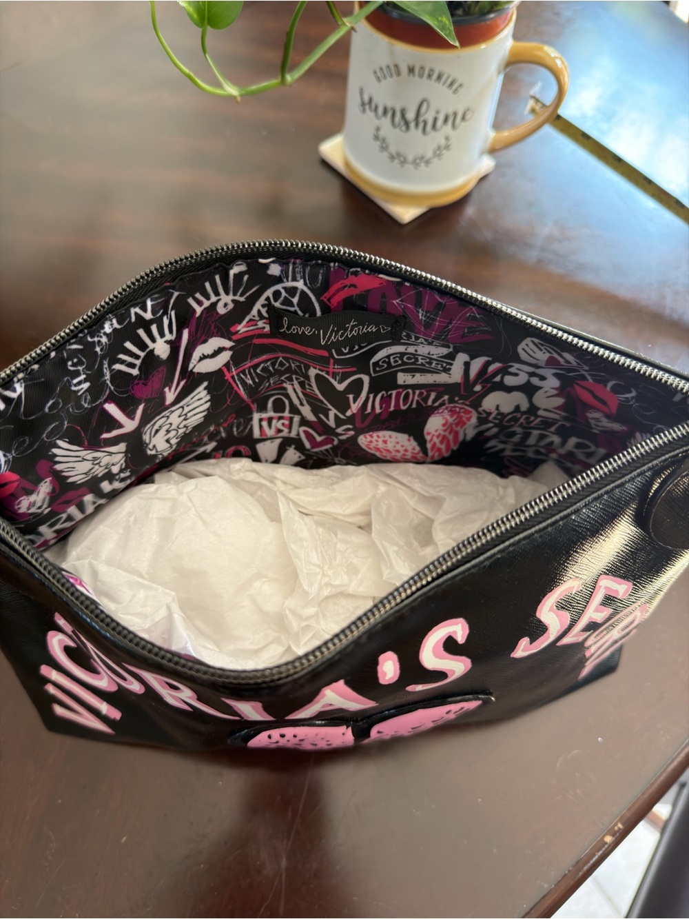 Victoria's Secret Black Cosmetic Pouch with Pink Lettering & Heart - Picture 3 of 7